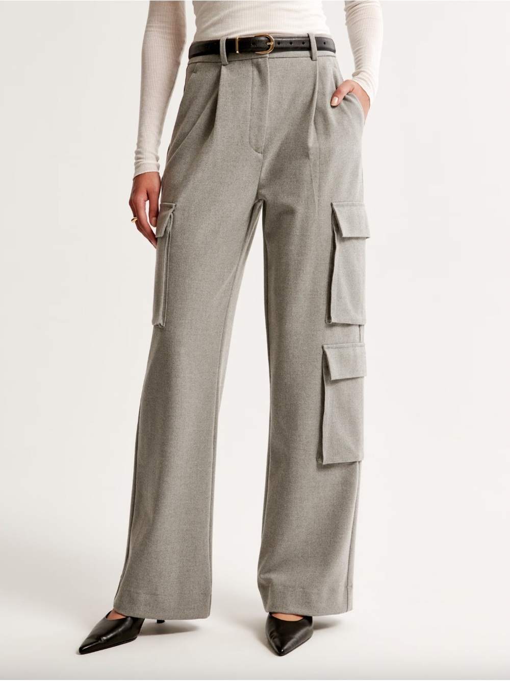 Abercrombie & Fitch Gray Brushed Suiting Tailored Cargo Wide Leg Pants Size 26/2